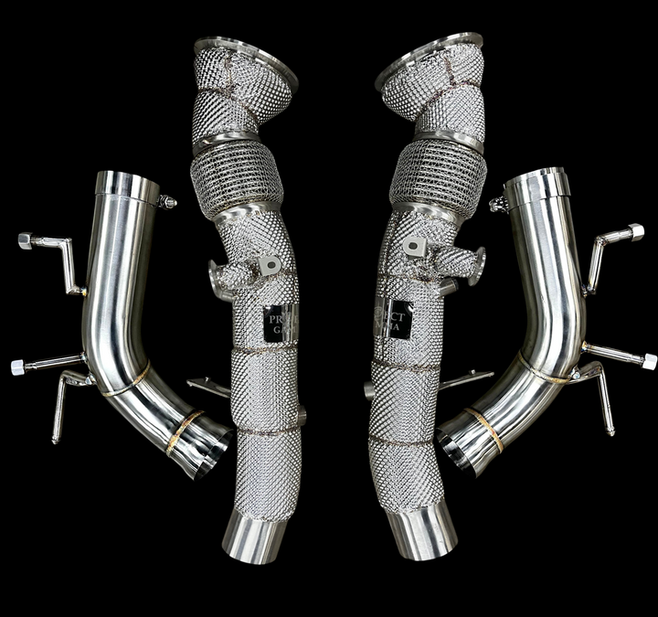 Ferrari 296 GTB / GTS Stainless Steel Valved Exhaust System &amp; Heat Shield Performance Downpipes