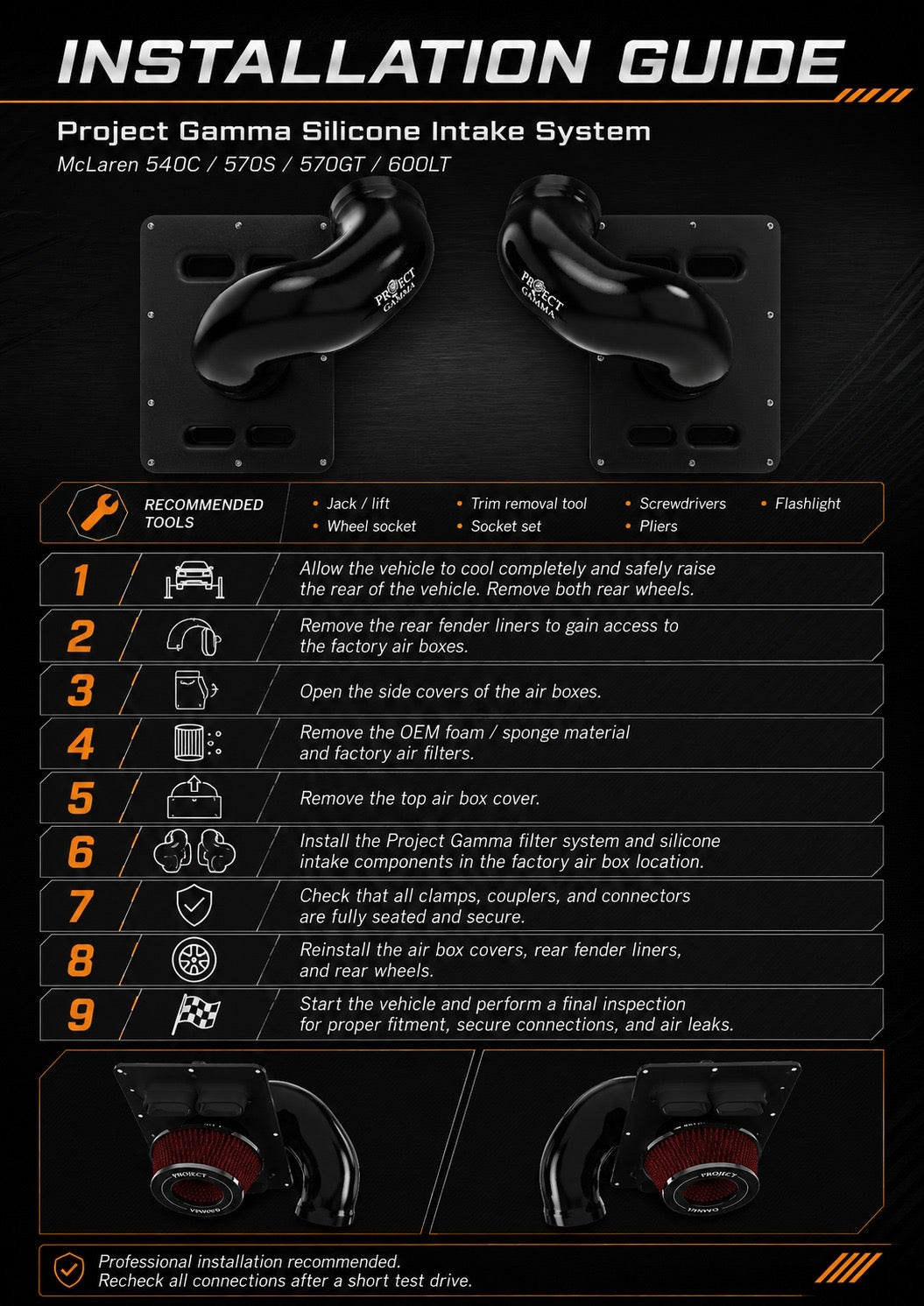 Project Gamma Black Silicone Intake System for McLaren 540C / 570S / 570GT / 600LT