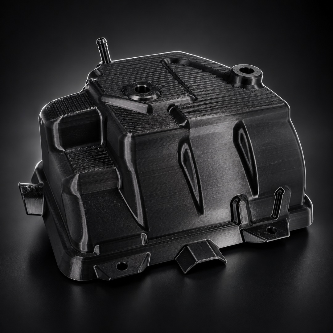 Project Gamma coolant tank leak shield for BMW M5 G90 / G99 and 760i G70 - front view with mounting tabs